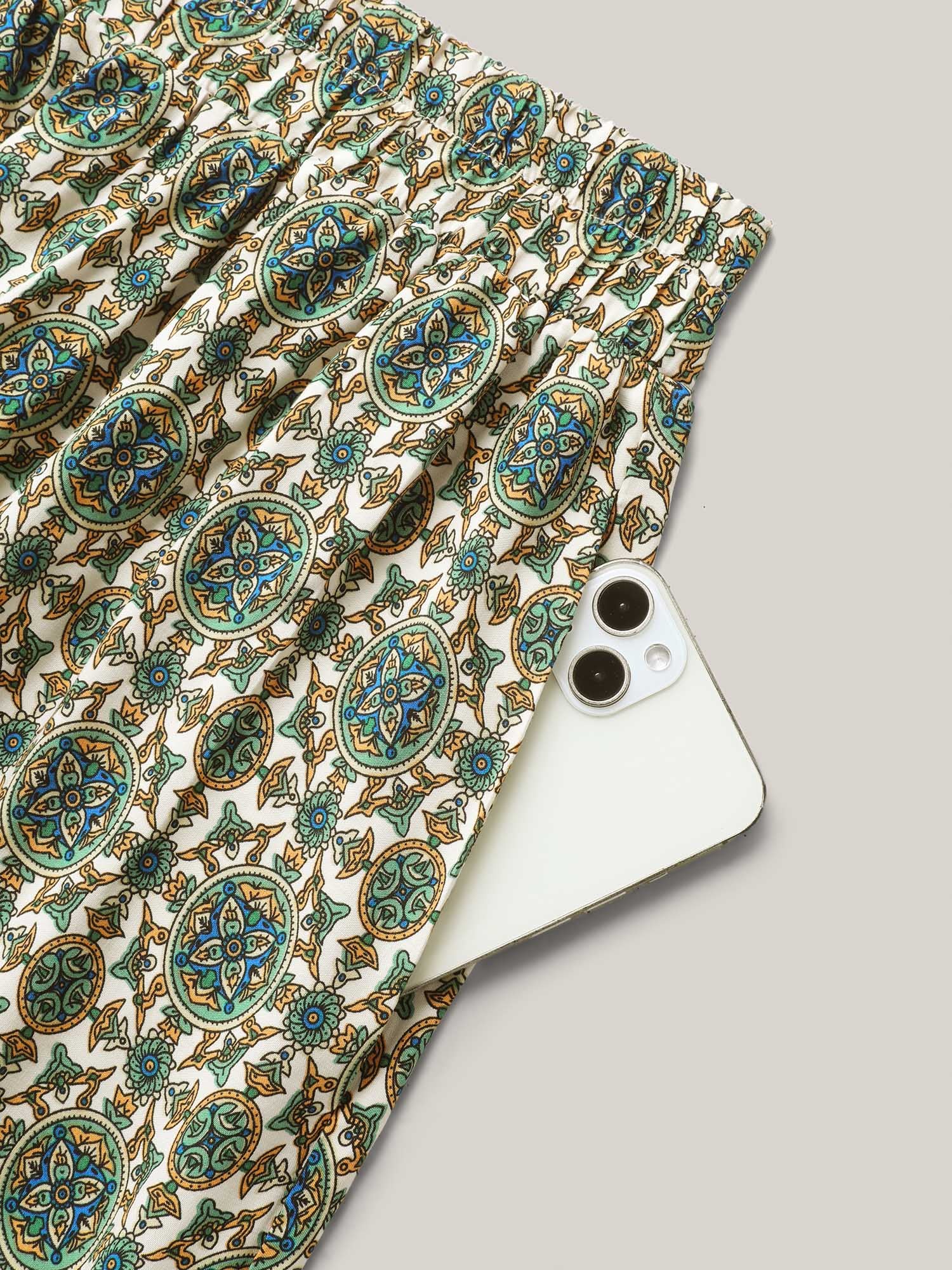 Breezy Boho Print Stretchy Maxi Skirt