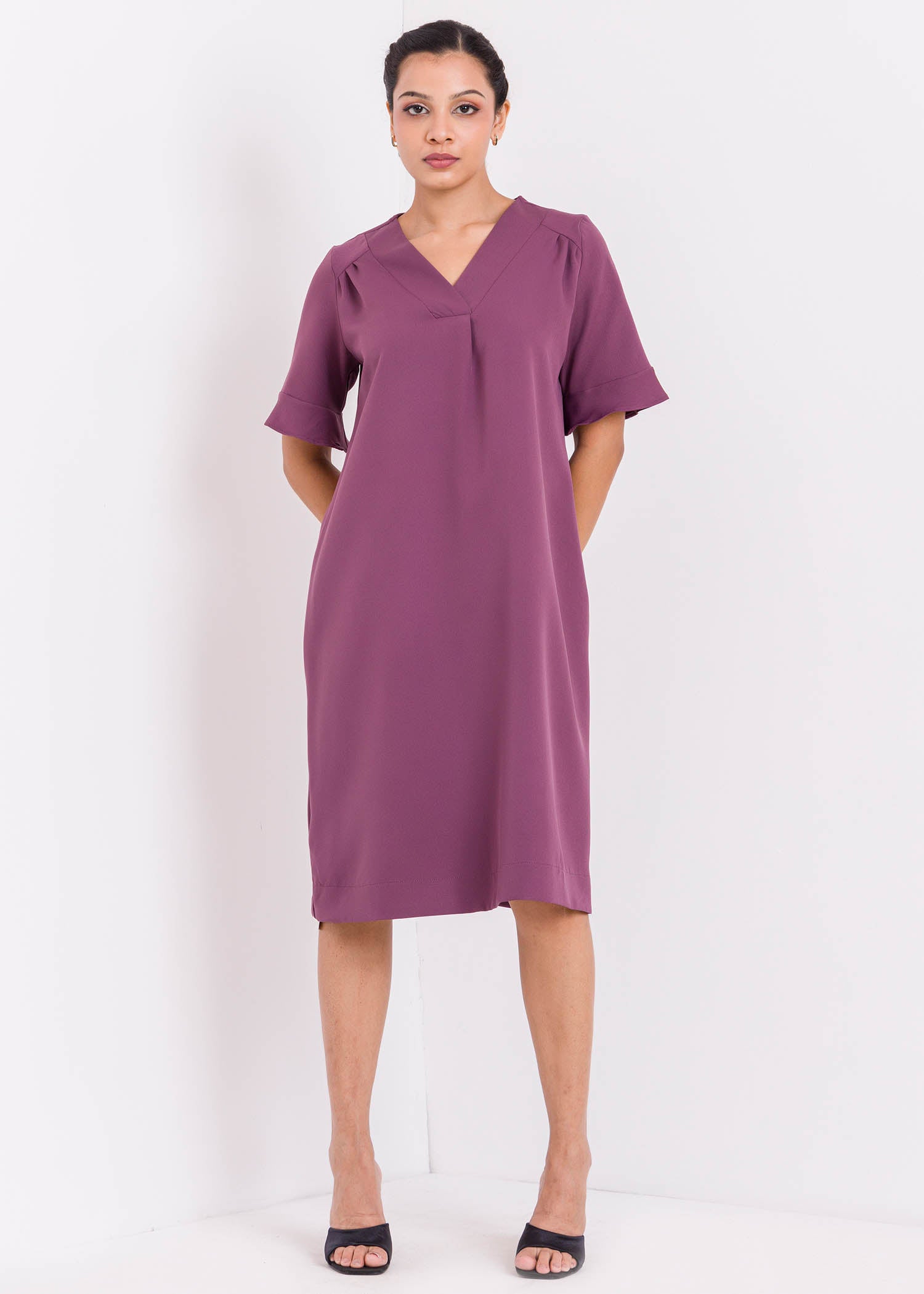 V Neck Dress With Flounce Sleeve