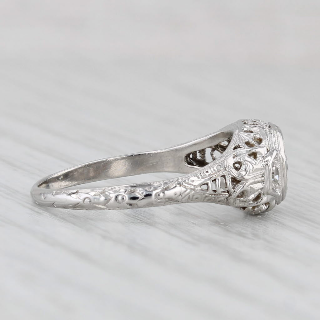 Vintage Art Deco Diamond Engagement Ring 18k White Gold Size 6.5