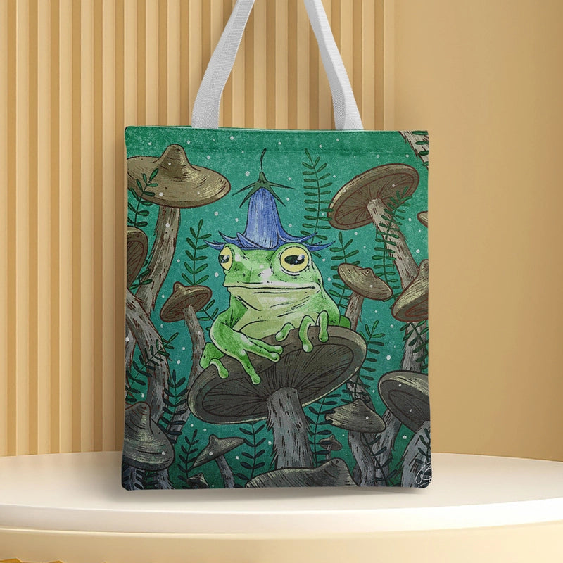 Women's Medium Canvas Frog Basic Classic Style Square Open Canvas Bag
