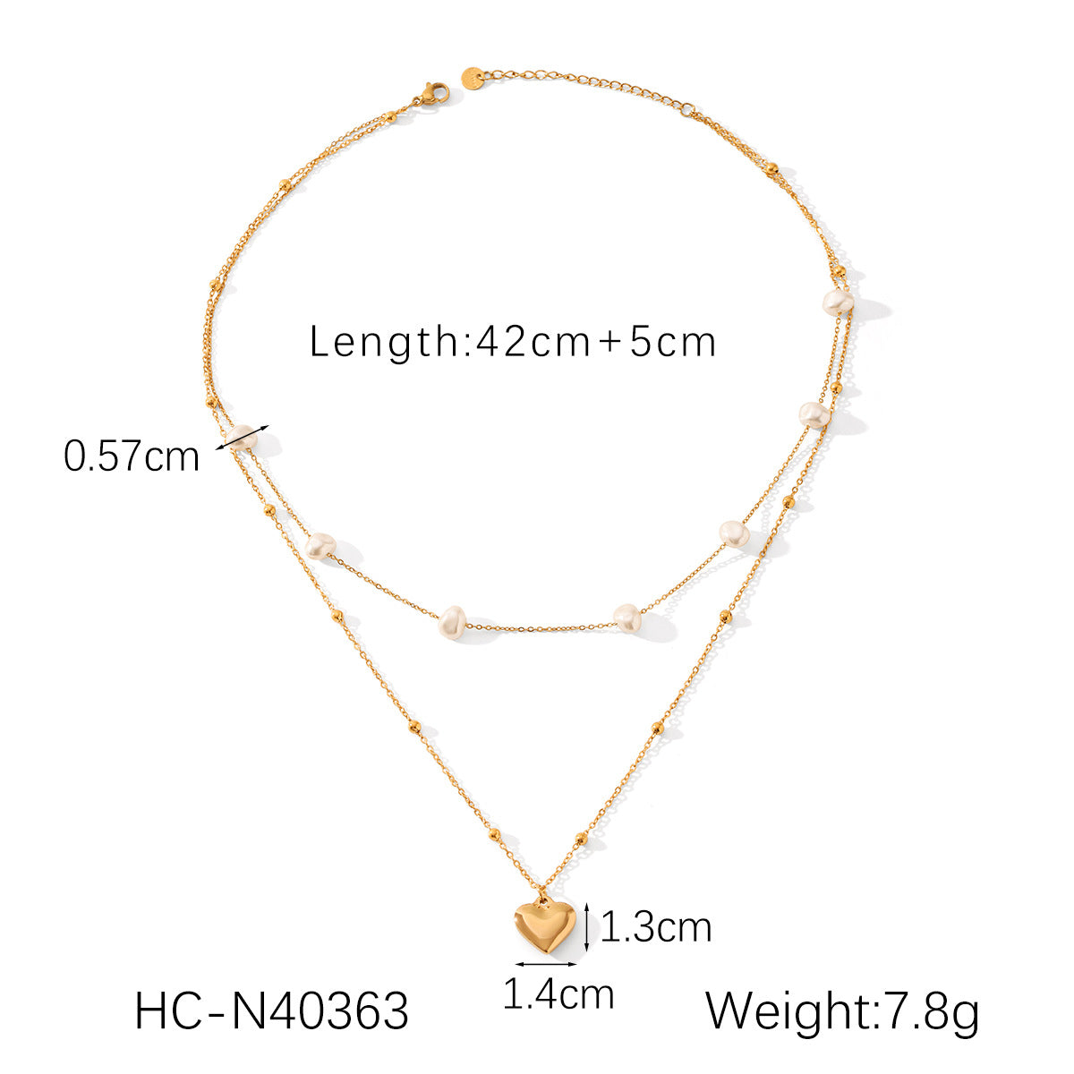Stainless Steel Love Pendant Double Layer Pearl Necklace Female Clavicle Chain Titanium Steel Necklace