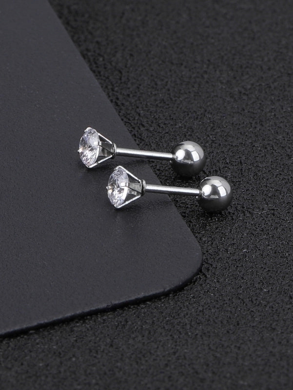 1 Pair Minimalist Geometric 304 Stainless Steel Zircon Ear Studs