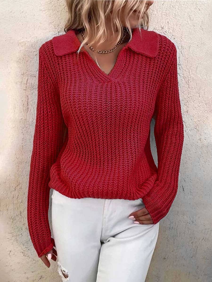Solid Color Lapel Slim Fit Knit Sweater(9 colors)