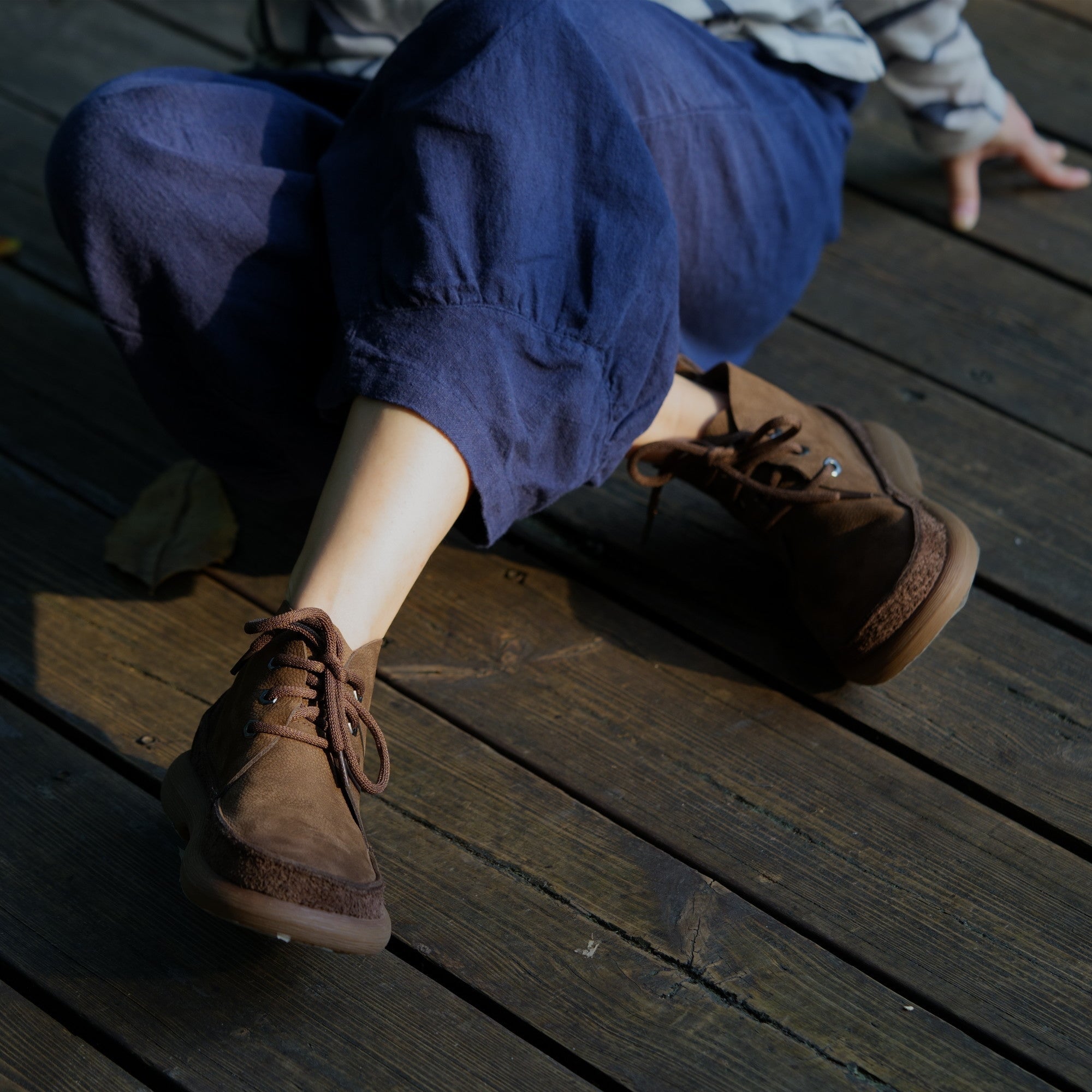 Handmade Women Soft Leather Booties Round Toe Lace-Up Flat Shoes Ankle Boots Gray/Khaki/Coffee