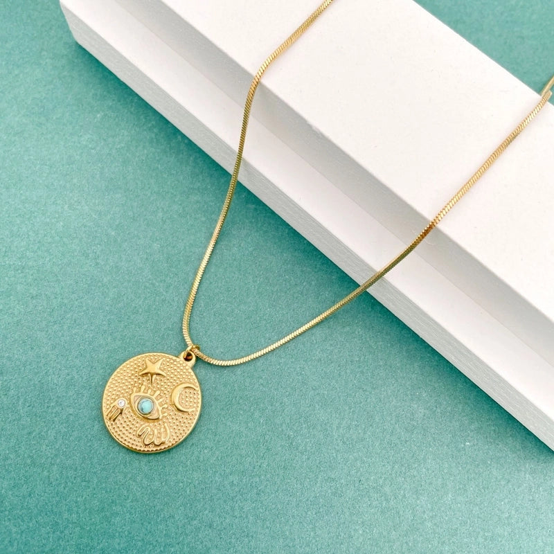 Fashion Round Water Droplets 304 Stainless Steel Natural Stone Zircon 14K Gold Plated Plating Inlay Stainless Steel Necklaces