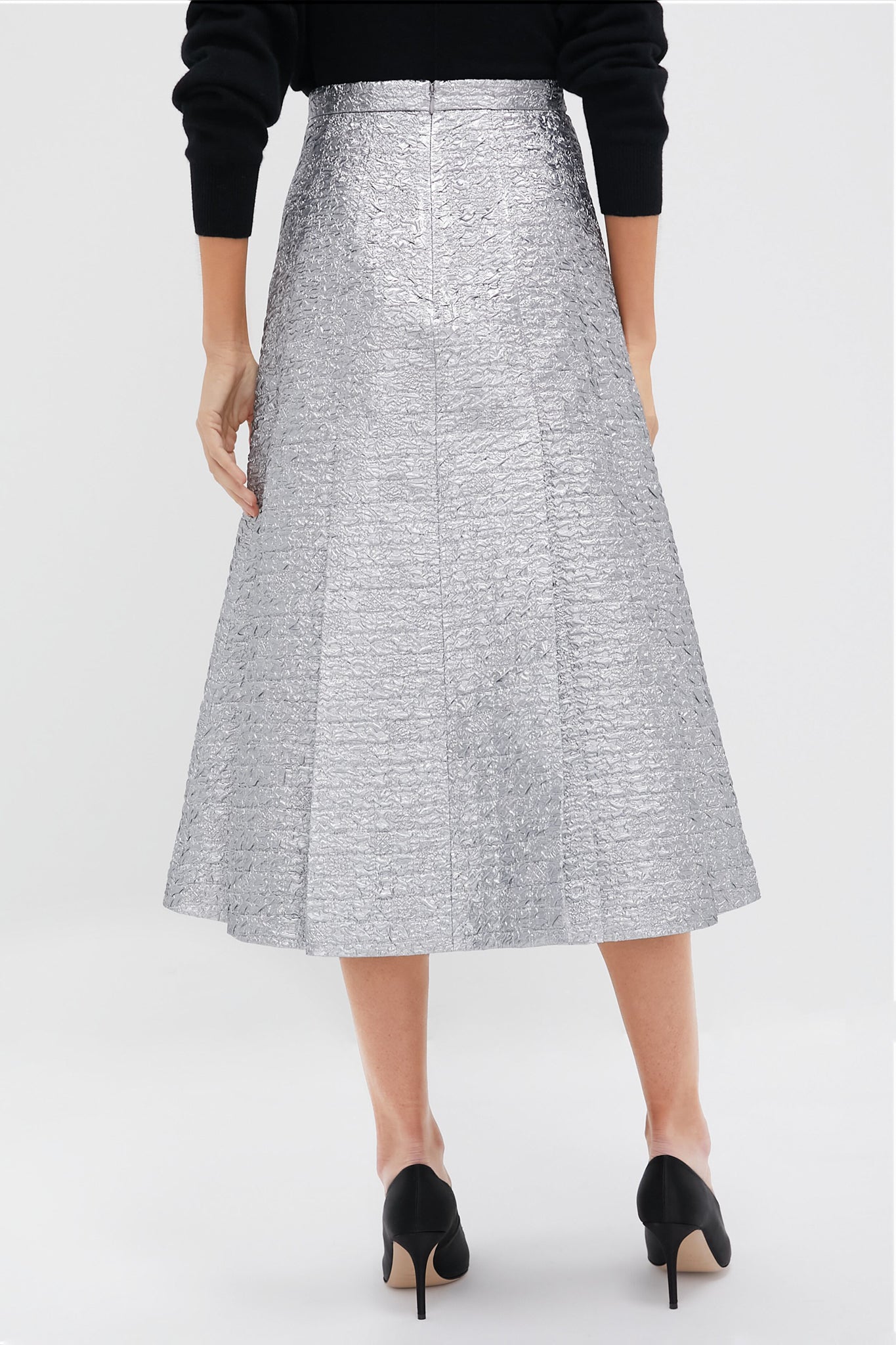 Silver Metallic Seersucker Kensie Skirt