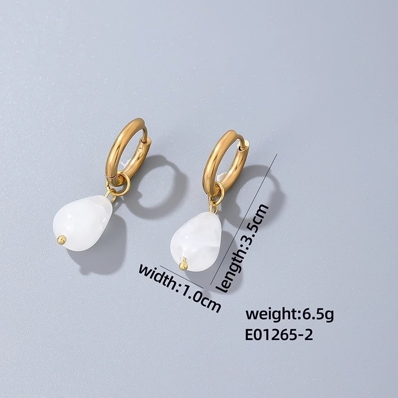 1 Pair Casual Minimalist Water Droplets Plating 304 Stainless Steel Natural Stone K Gold Plated Drop Earrings