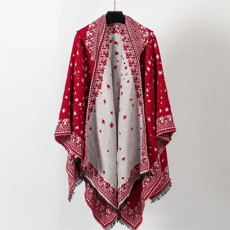 New Poncho Shawl In Stock Hooded Split Knitted Shawl Cashmere-like Warm Scarf For Women