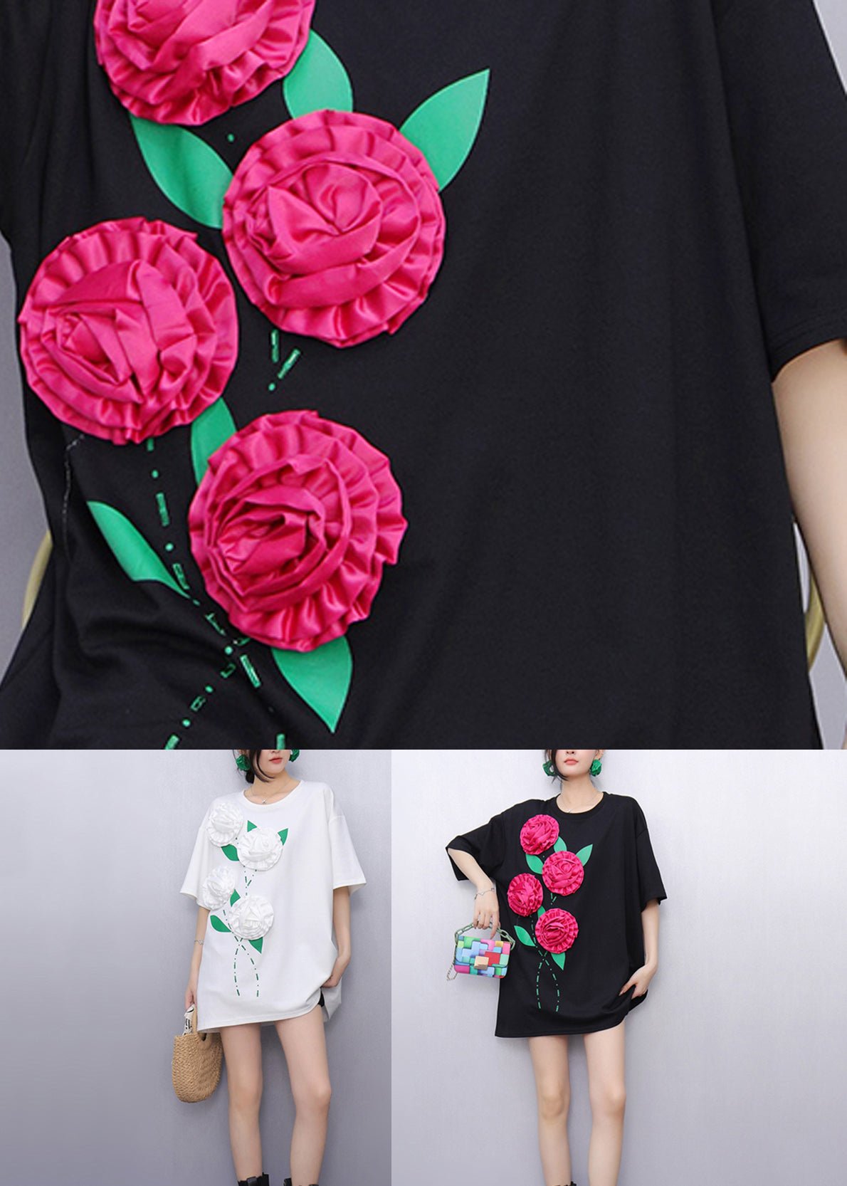 Original Design Black Floral T Shirts Summer