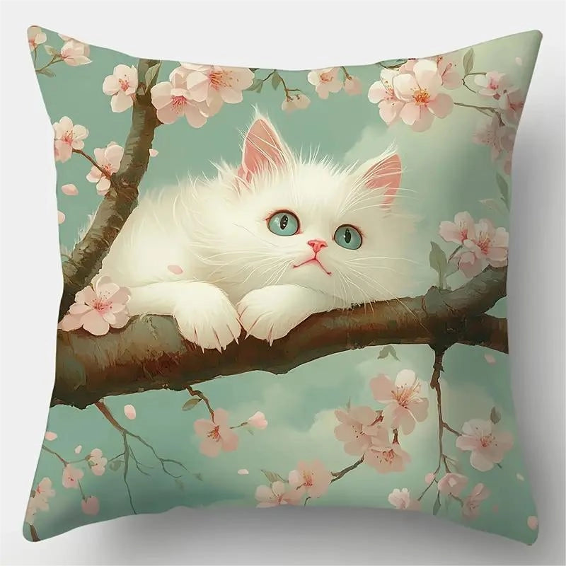 Cute Cat Polyester Pillow Cases Couch & Sofa Decor