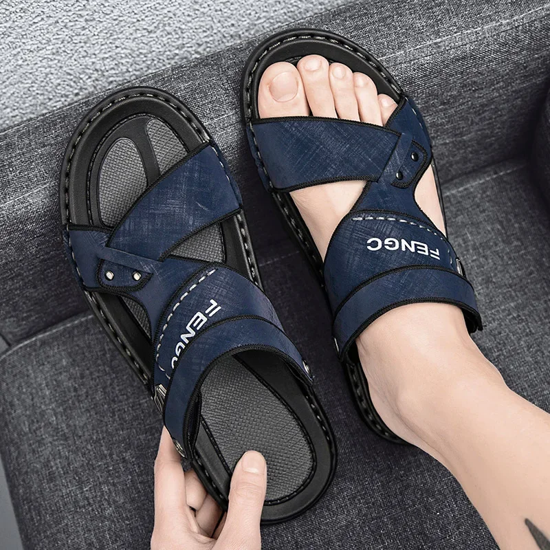 Getjiida business Sandals for Men 2024 New Casual Platform Sandalias Fashion Male Summer Flat Shoes Leather Slippers Hombre Plus Size 38-44