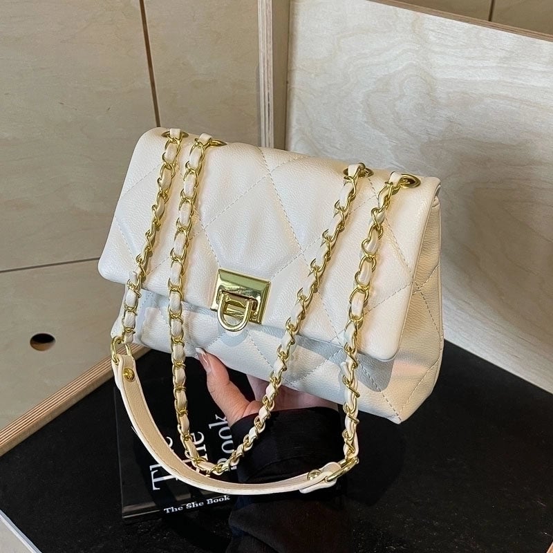 Women's Lingge Classic Style Sewing Thread Square Lock Clasp Shoulder Bag