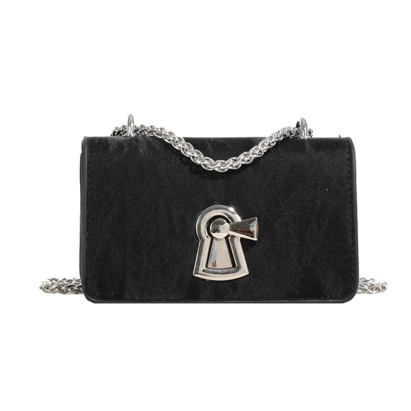 Women's Small Pu Leather Solid Color Elegant Square Lock Clasp Shoulder Bag Crossbody Bag