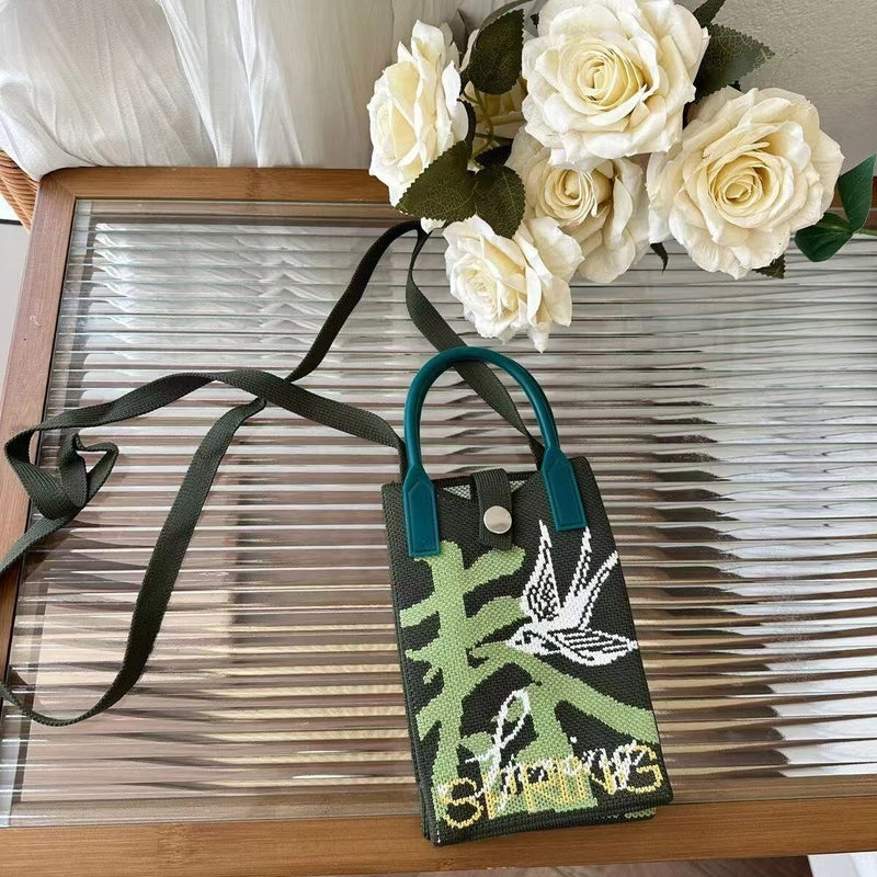 Women's Small Polyester Pumpkin Butterfly Streetwear Weave Square Open Phone Wallets
