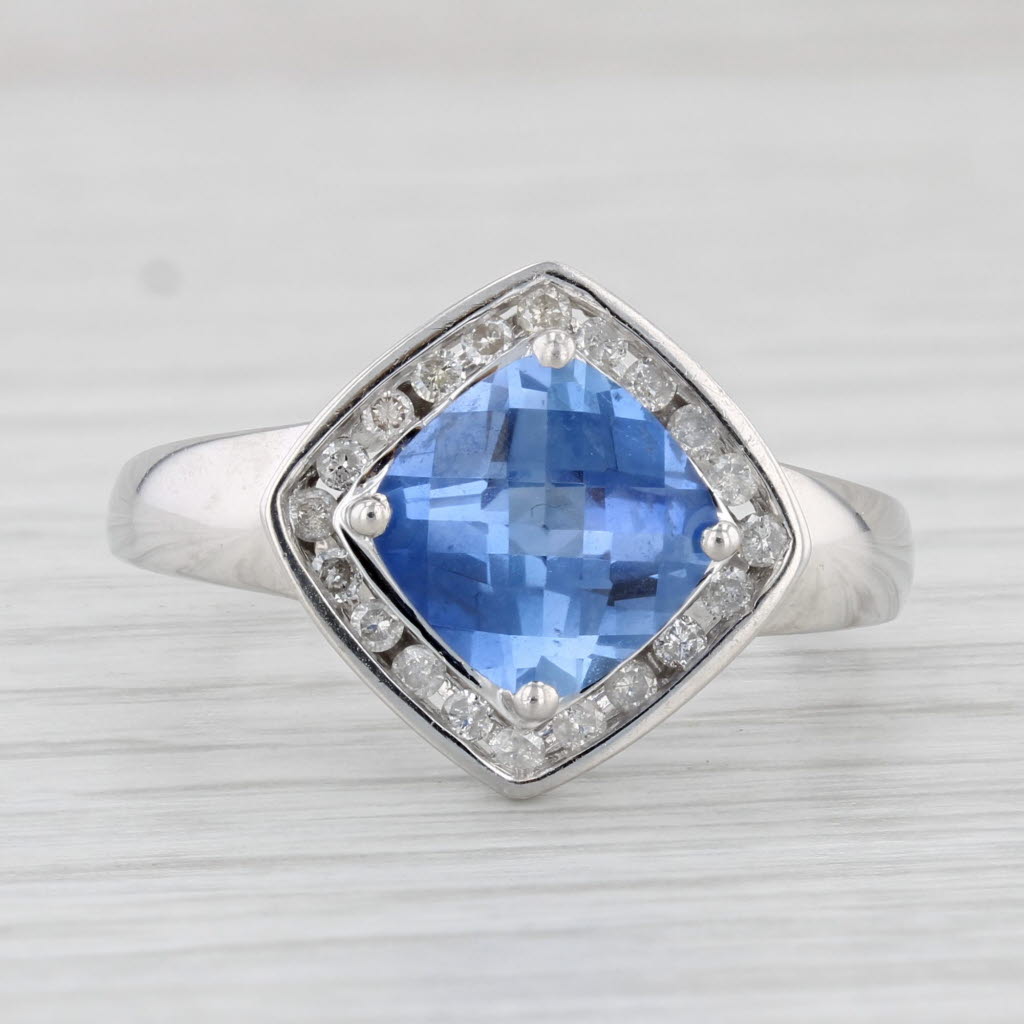 3.20ctw Lab Created Sapphire Diamond Halo Ring 10k White Gold Size 8.25