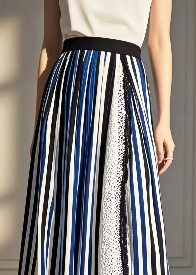 Chic Asymmetrical Patchwork Striped Cotton Skirt Summer