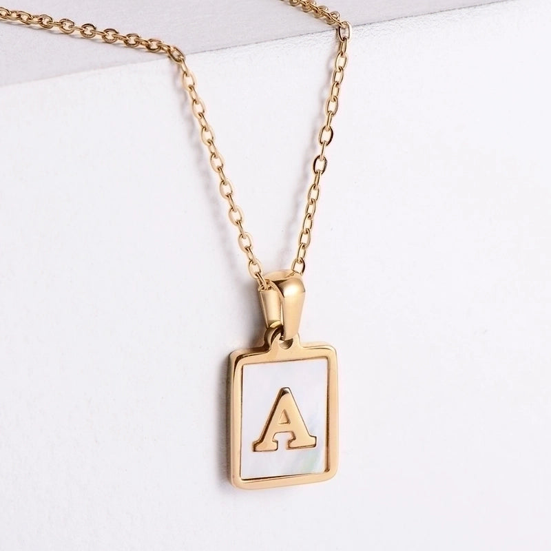 304 Stainless Steel 18K Gold Plated Minimalist Plating Letter Shell Pendant Necklace