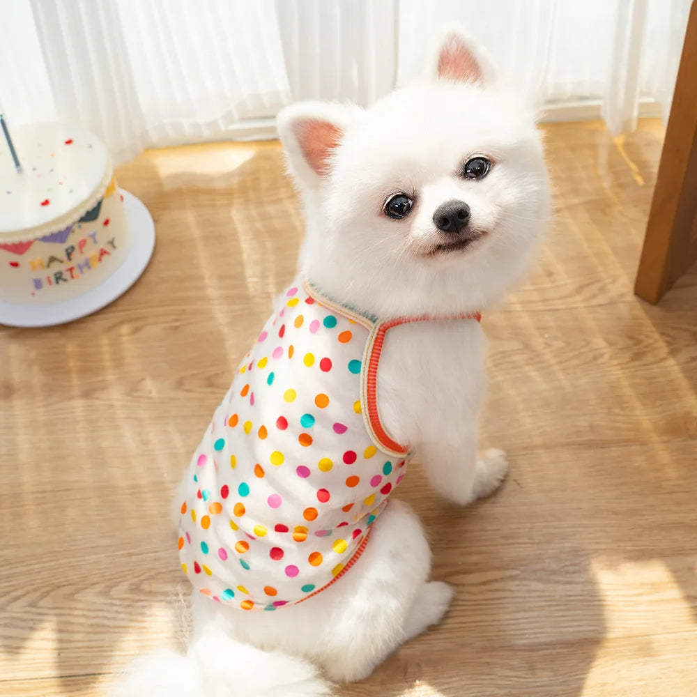 Pet Strap Sunscreen Vest Mesh Strawberries Dog Dog Cat Clothing Supplies Thin Teddy Bear Colorful Dot Top Puppy Clothes