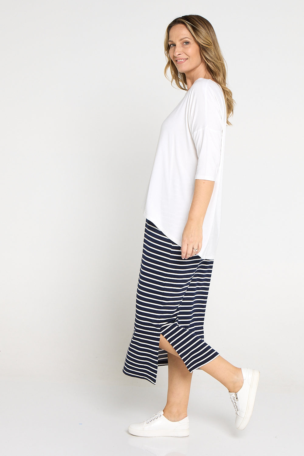 Charlize Column Skirt - Navy/White Stripe