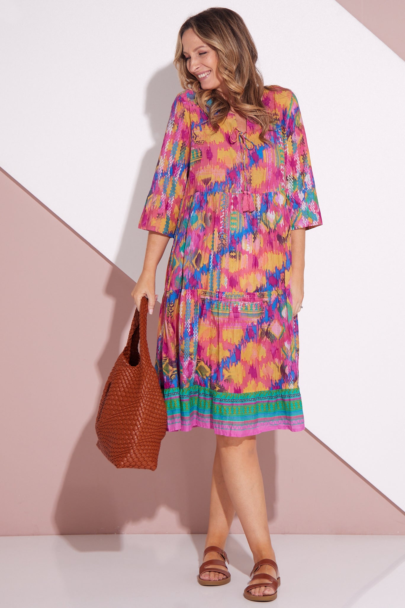 Rebecca Tie Neck Dress - Ikat