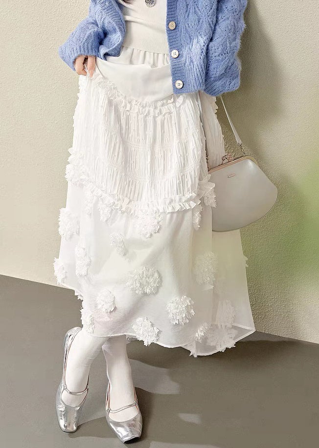 Brief White Ruffled Patchwork Elastic Waist Maxi Skirt