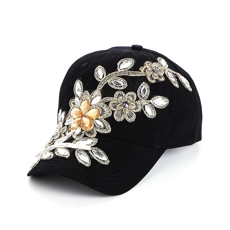 Women's Hip-hop Exaggerated Streetwear Flower Rhinestone Curved Eaves Baseball Cap