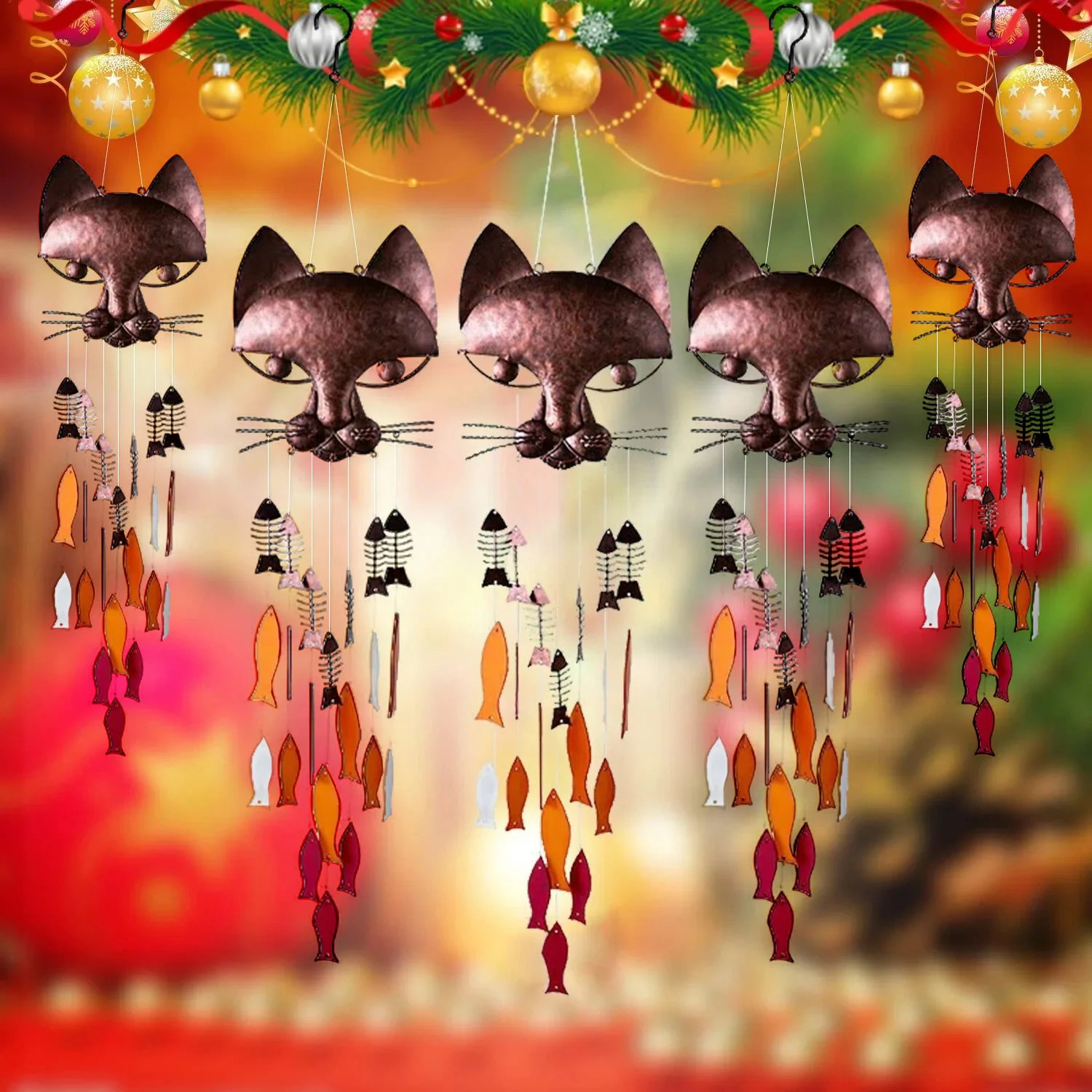 🔥49% OFF🐱Handcrafted Metal Cat and Recycled Glass Fish Wind Chime🎏