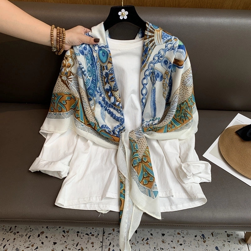Women's Vintage Style British Style Chains Print Polyester Printing Shawl