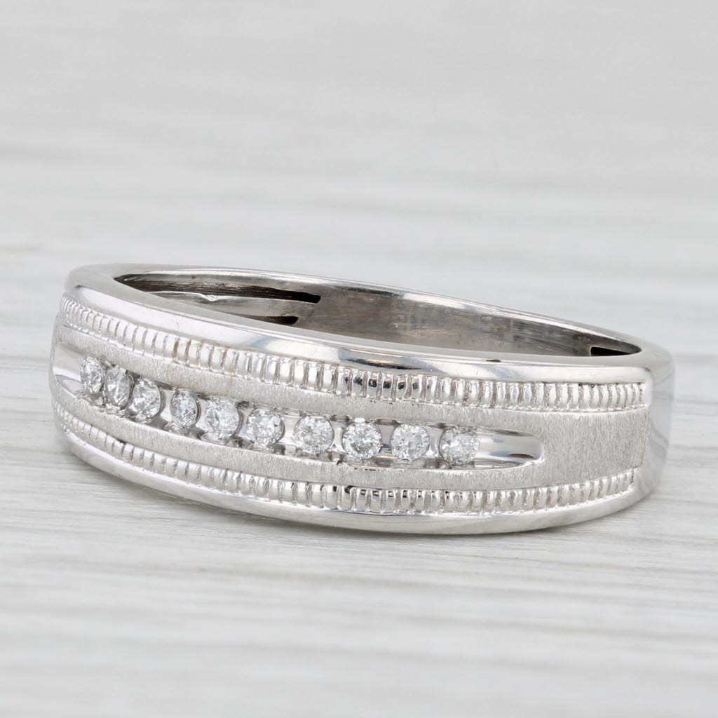 0.10ctw Diamond Wedding Band 10k White Gold Size 7.25 Stackable Ring