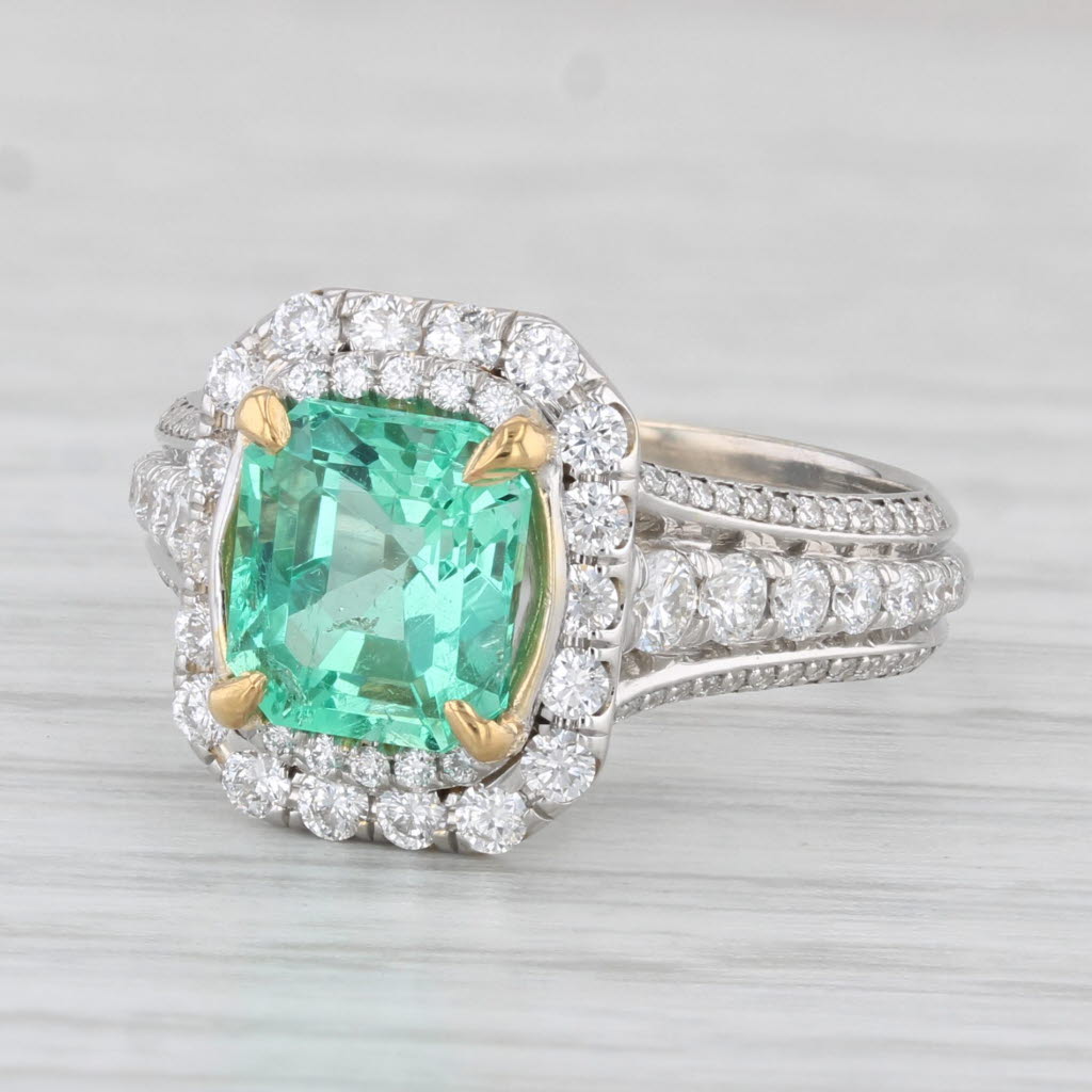 2.59ctw Emerald Diamond Halo Engagement Ring 18k White Gold Size 6 GIA