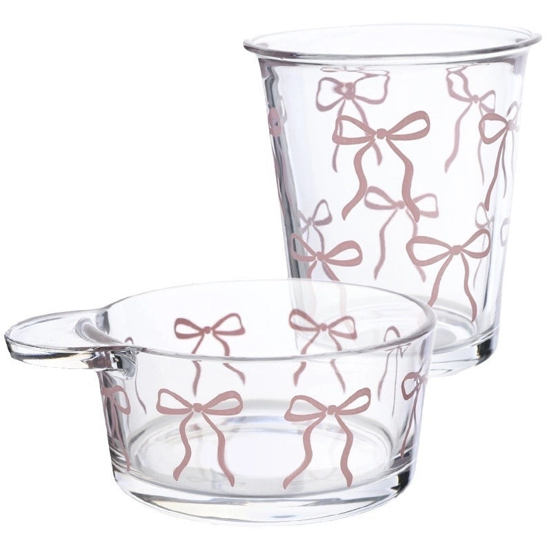 Bolimei Style Bow Cup Bowl Set Glass Cup Cold Extract Cup Girls' Heart Salah Bowl Fruit Dessert Bowl
