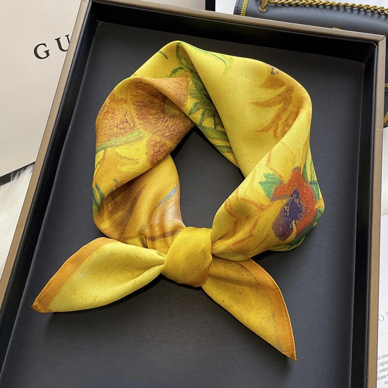 Women's Elegant Geometric Satin Printing Silk Scarves
