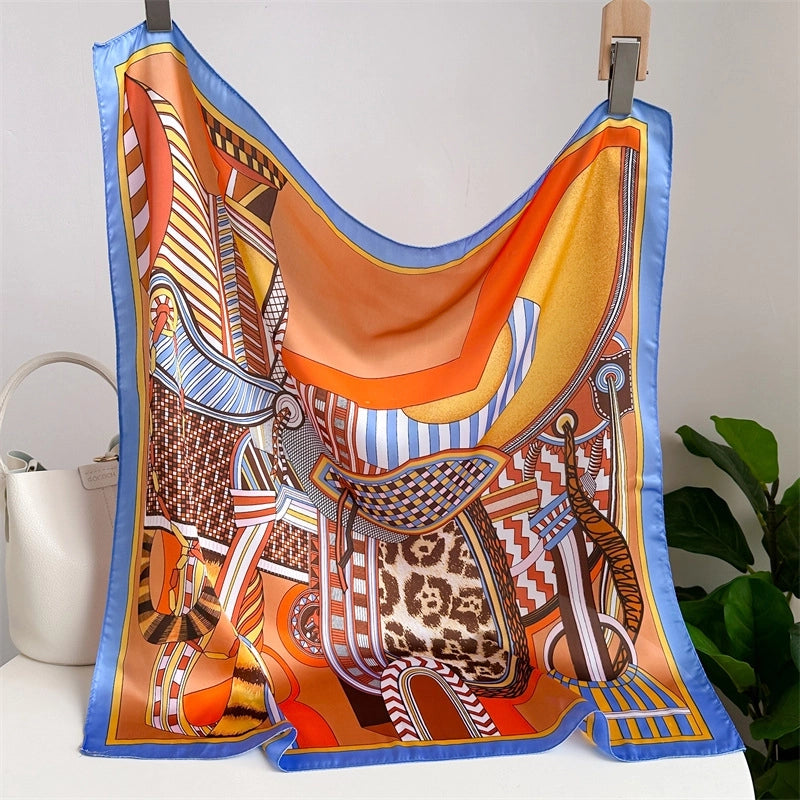 Unisex Casual Minimalist Stripe Flower Polyester Satin Printing Silk Scarf