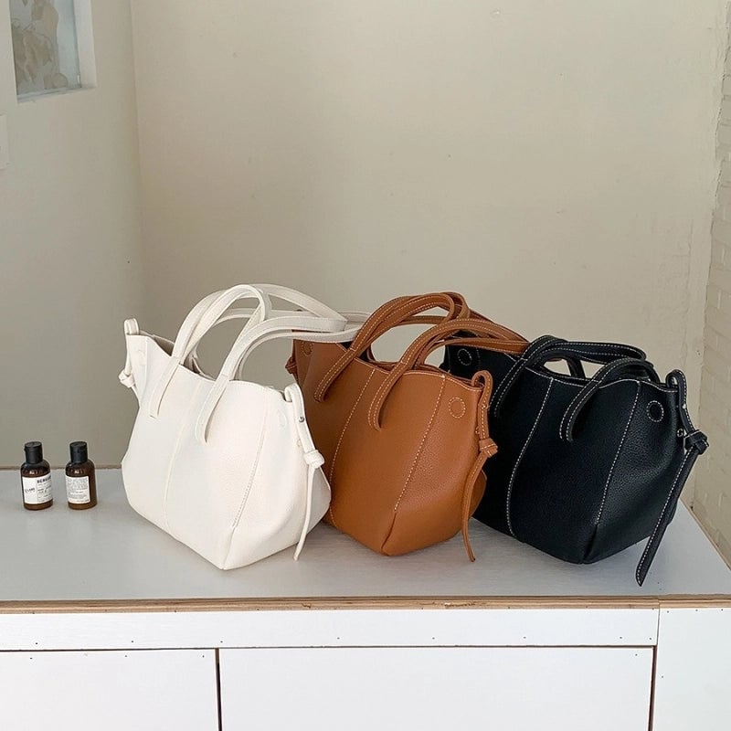 Women's Large Pu Leather Solid Color Basic Classic Style Bucket Magnetic Buckle Tote Bag