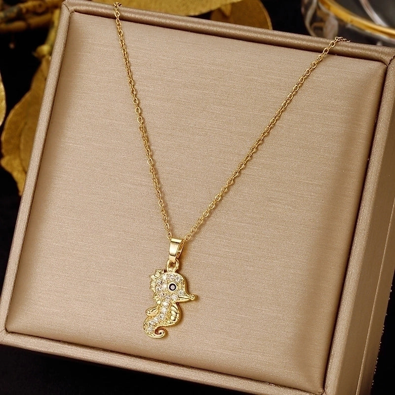 3 Pieces Elegant Minimalist Leaf Four Leaf Clover Insect Stainless Steel Plating Inlay Zircon Pendant Necklace