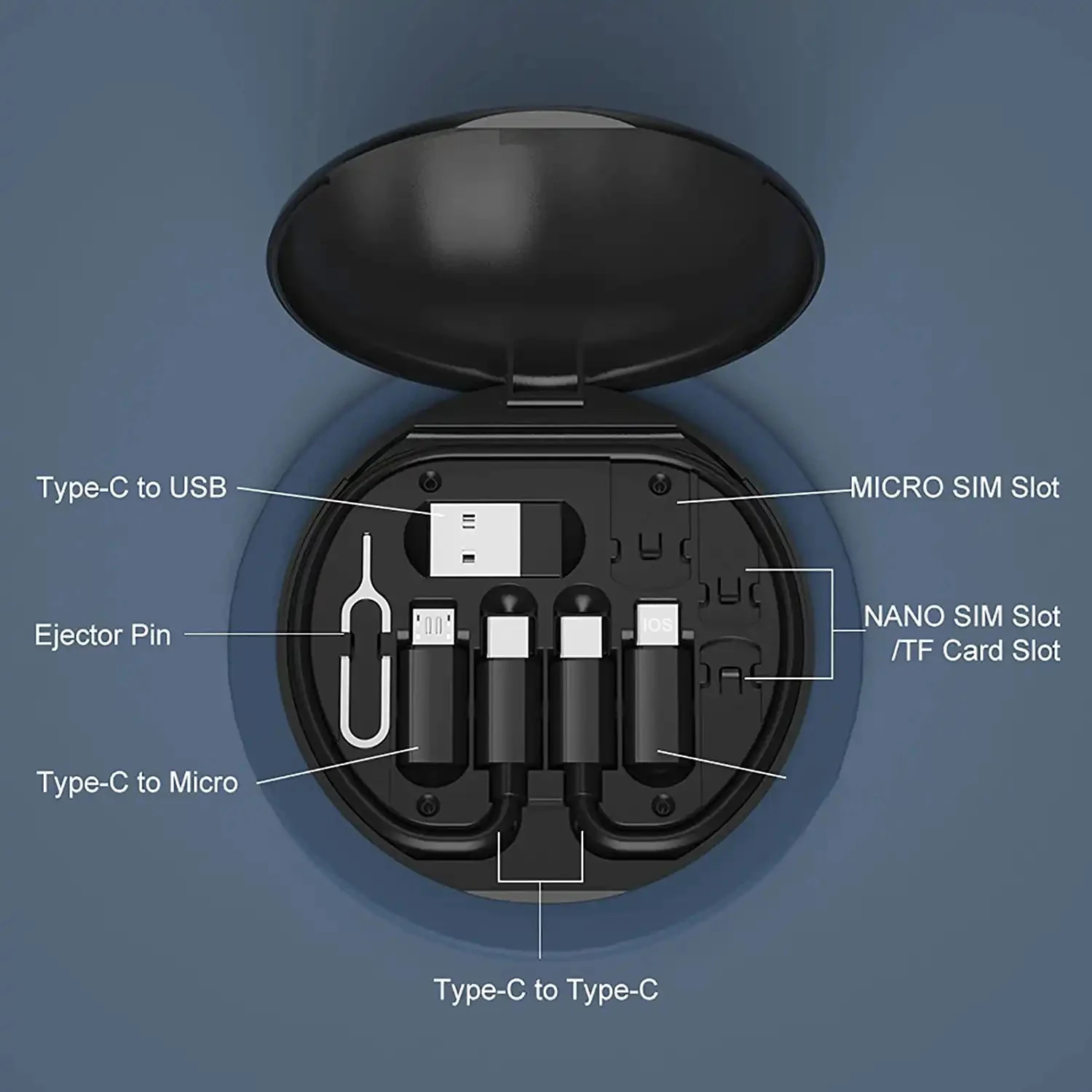 2024 universal charger kit multi function usb cables kit Case  Phone Holder Tray Eject Pin data cable set storage box for phones