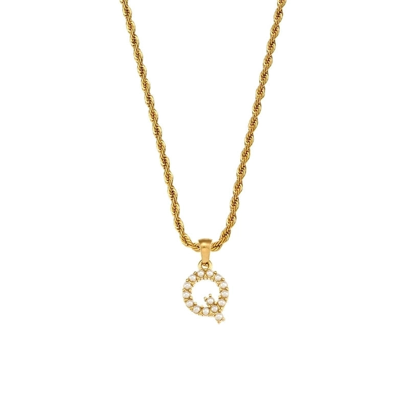 Fashion Letter 304 Stainless Steel Pearl 18K Gold Plated Plating Inlay Pendant Necklace