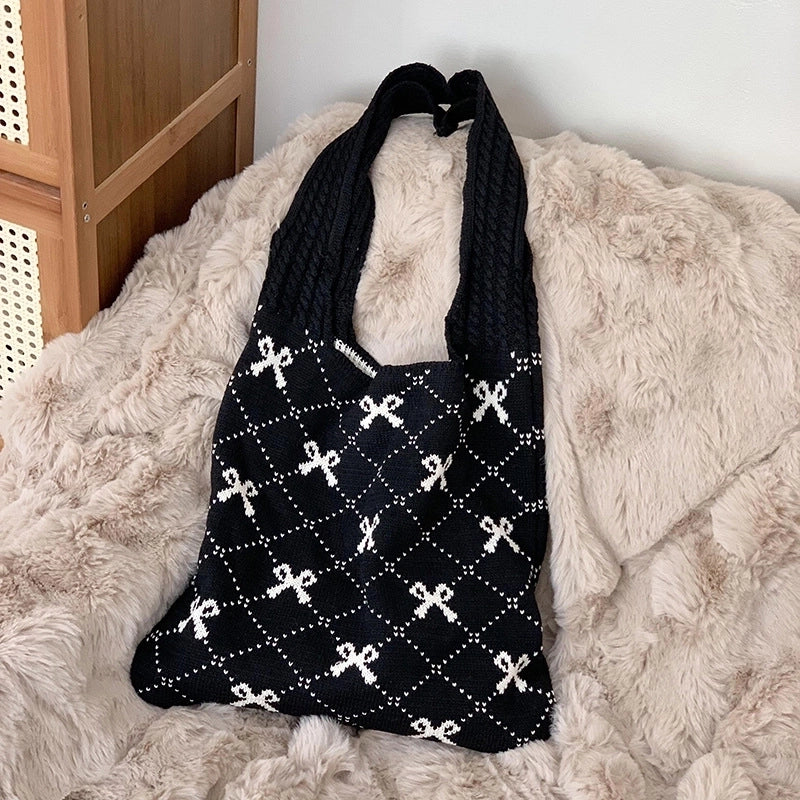 Women's Medium Polyester Bow Knot Basic Vintage Style Square Open Shoulder Bag