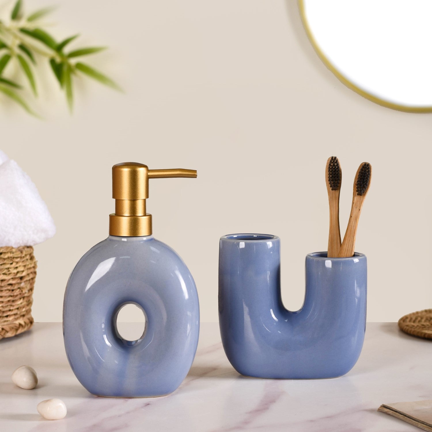 Modern Ceramic Bath Set of 2 Blue
