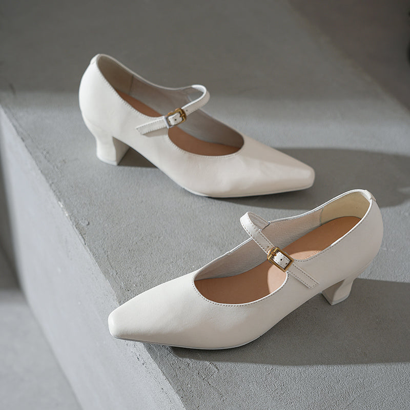 60mm Kitten Heel Point Toe Mary Jane Horsehide Pumps in Blue/Black/White