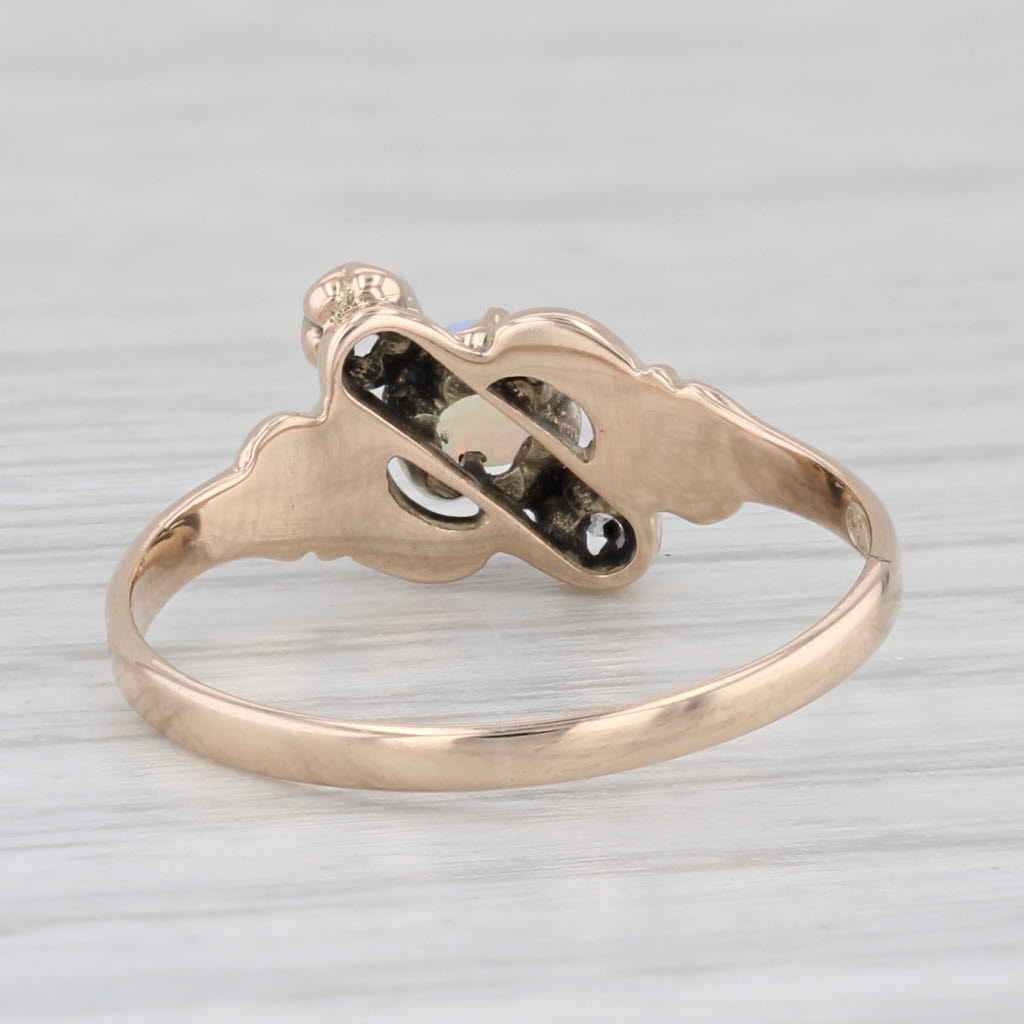 Antique Diamond Opal Bypass Ring 10K Yellow Gold Size 6.5
