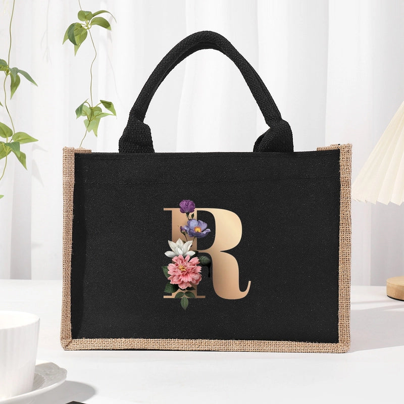 Women's Medium Canvas Letter Basic Classic Style Open Shopping Bags