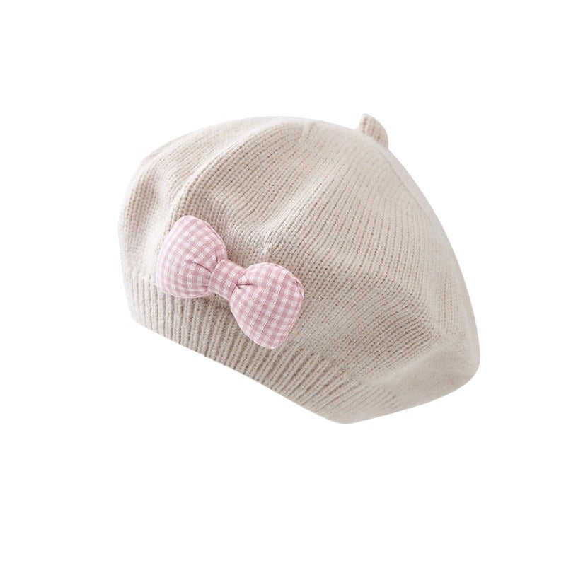 Children's Beret Baby Girl's Hat Autumn And Winter Korean Style Western Style Baby Girl's Knitted Wool Painter's Hat Trendy
