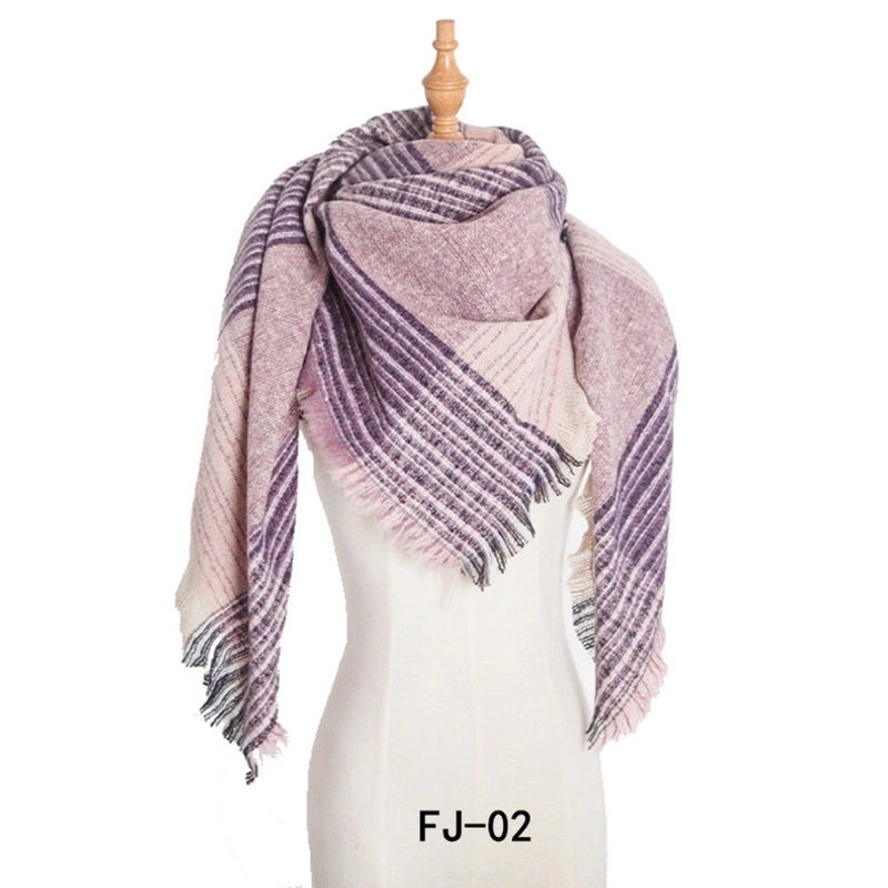 Autumn And Winter New Ring Yarn Thickened Double-sided Lattice Prick Scarf Scarf Women's Scarf Shawl Manufacturers