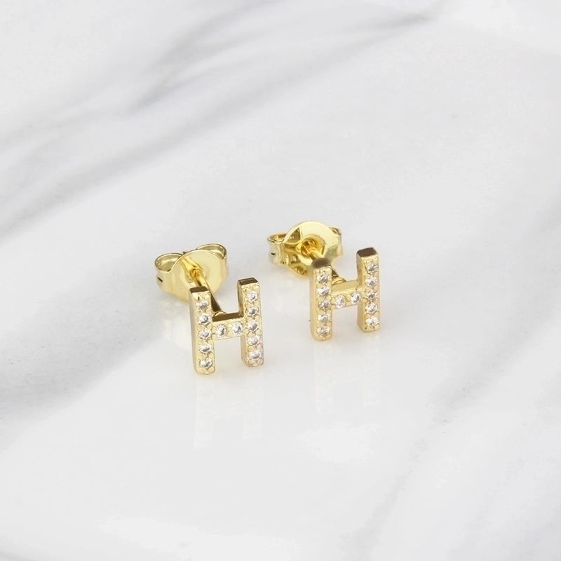 1 Pair Fashion Letter Inlay Copper Zircon Gold Plated Ear Studs