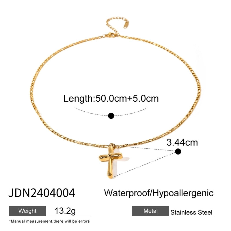 Minimalist Classic Style Cross 304 Stainless Steel Natural Stone Rhinestones Zircon 18K Gold Plated Pendant Necklace