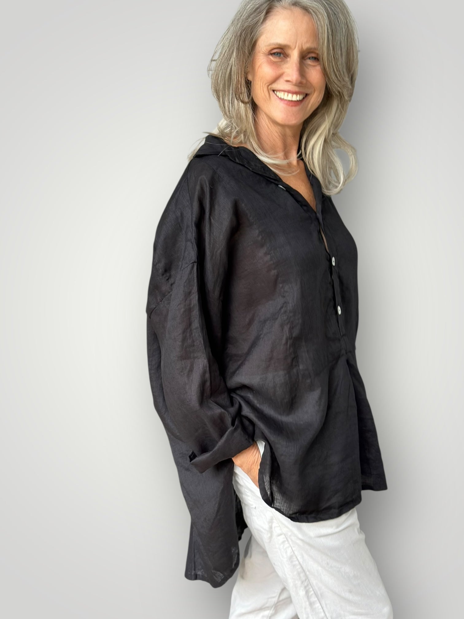 megan shirt - black linen