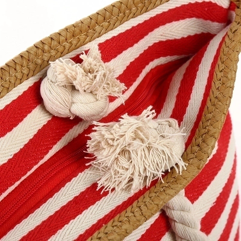 Women's Large Canvas Stripe Beach Open Underarm Bag