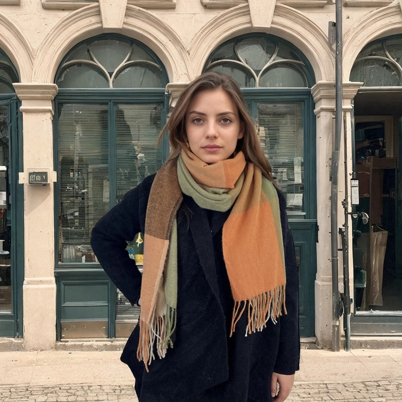 Women's Casual Minimalist Color Block Imitation Cashmere Tassel Scarf