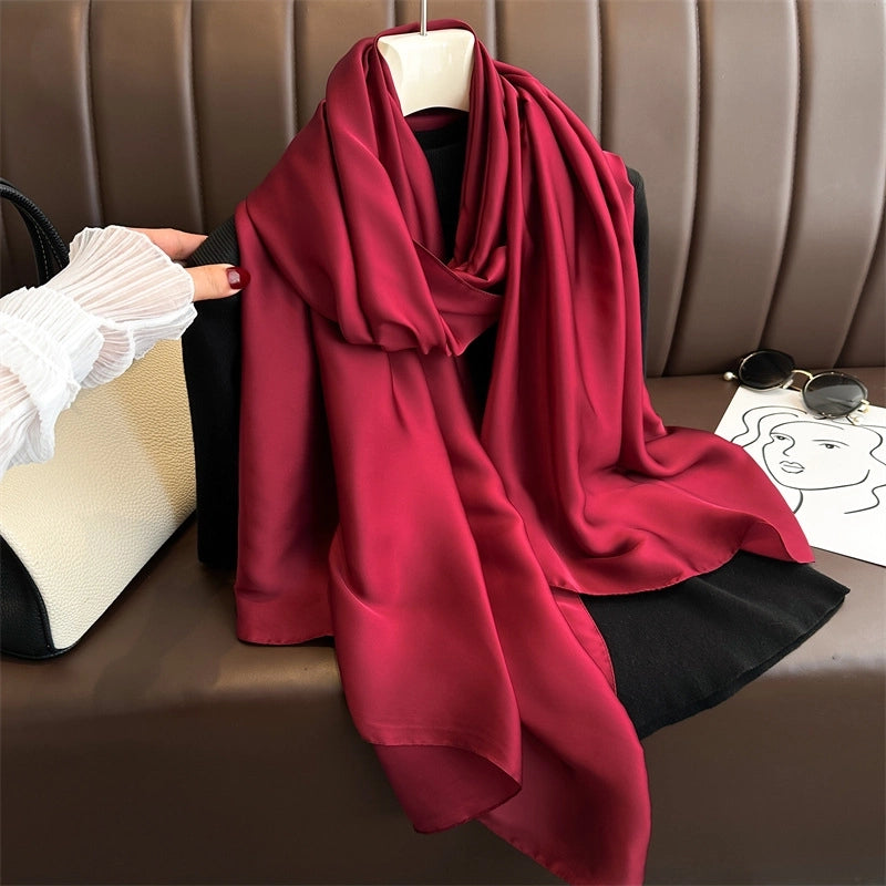 Spring And Summer Solid Color Simple Long Silk Scarf Scarf Women's Beach Scarf Middle East Scarf  Satin Imitation Silk Scarf